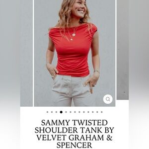 Velvet by Graham & Spencer Sammy Red Twisted Shoulder Tank Top - cotton blend